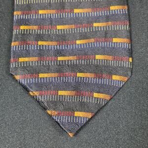 GASPARO Men's Silk Tie Navy Gold Red Geometric Abstract Handmade